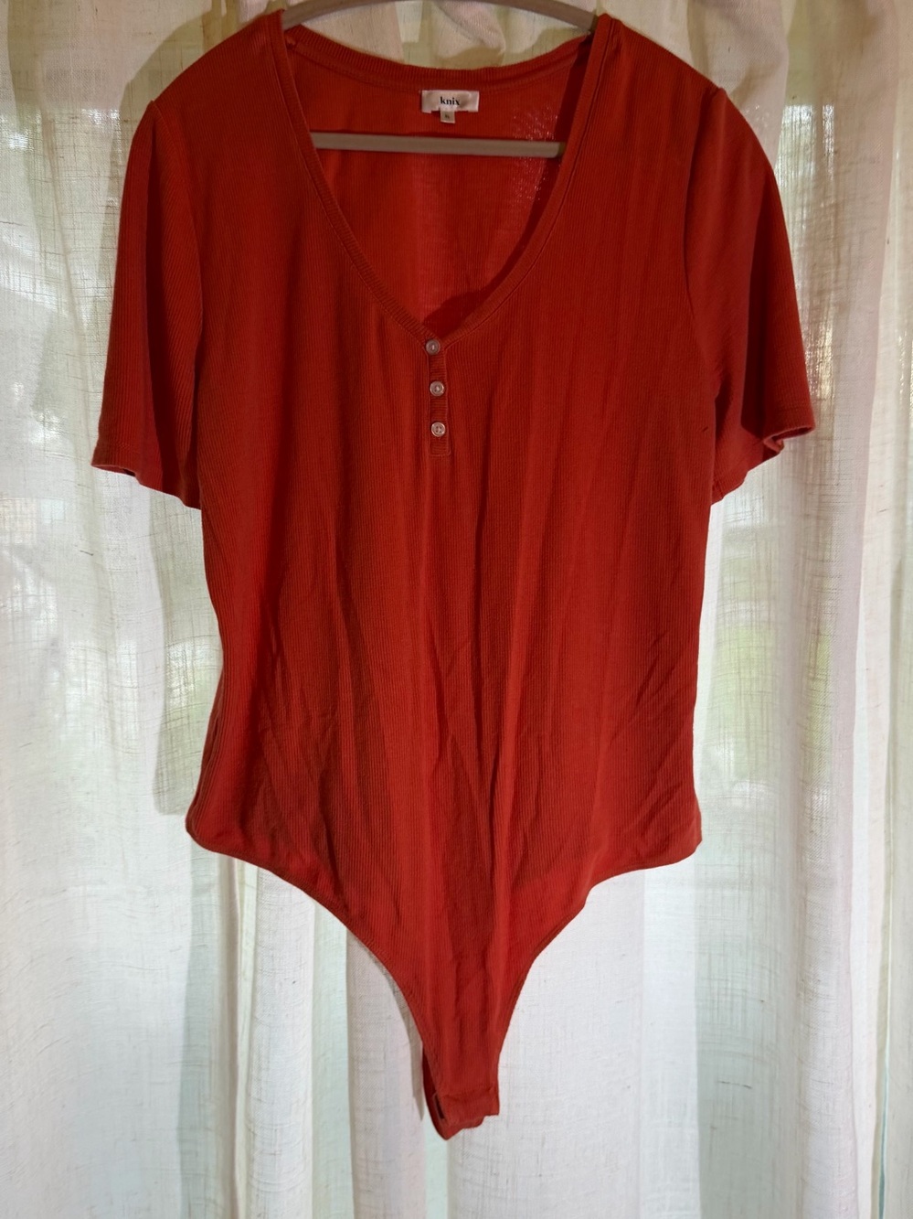 knix Rust-Red Short-Sleeve Henley Bodysuit